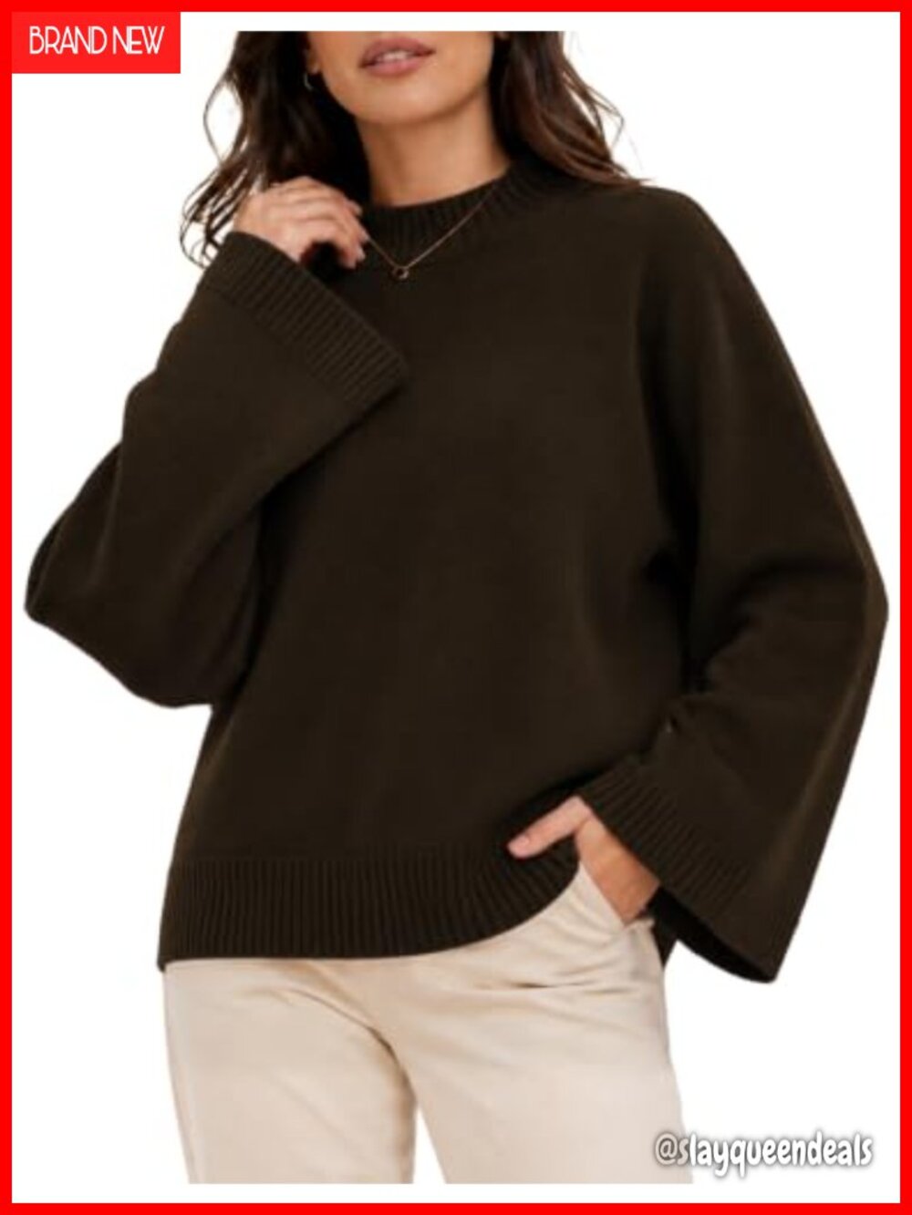 Wide Fit Batwing Sleeve Knit Pullover Sweater Mock Neck Cropped Women